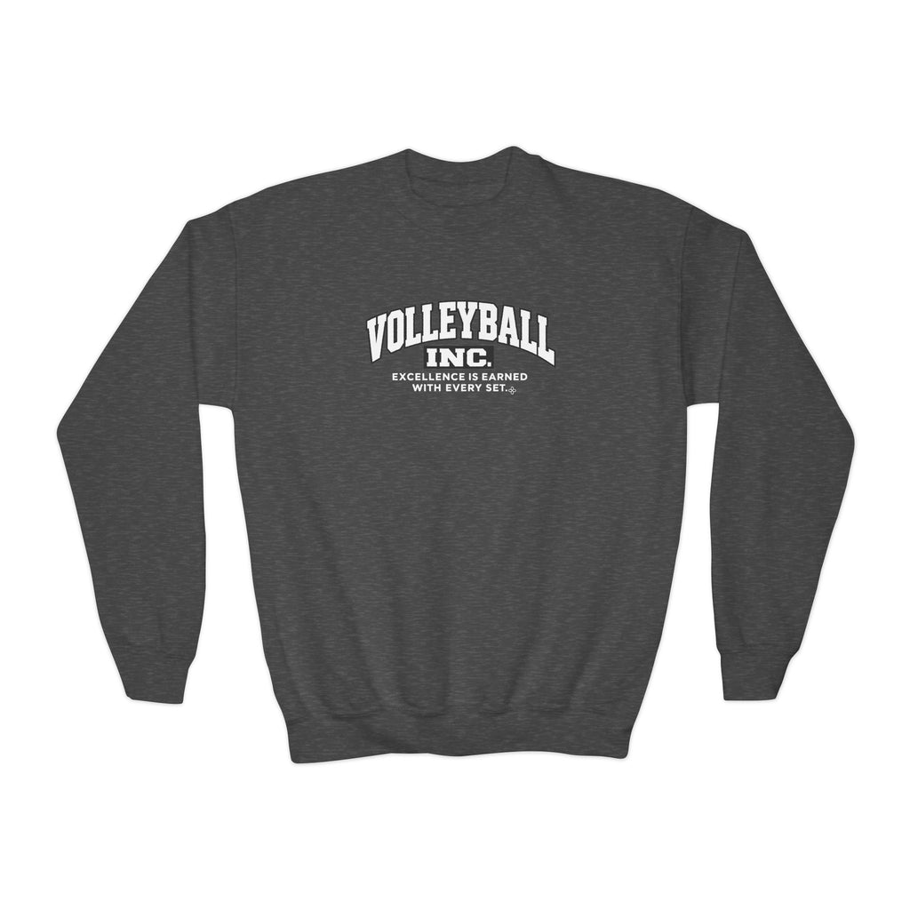 Volleyball Inc. Youth Sweatshirt | Excellence Is Earned With Every Set | Girls Volleyball Youth Crewneck