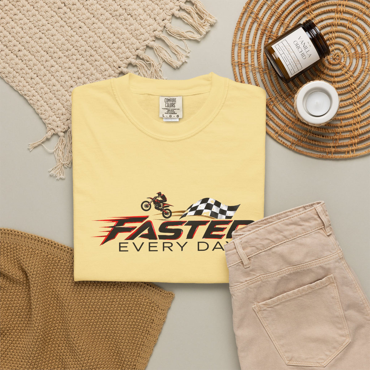 Faster Every Day Dirt Bike Checkered Flag Logo Tee | Motocross Shirt | Comfort Colors T-Shirt