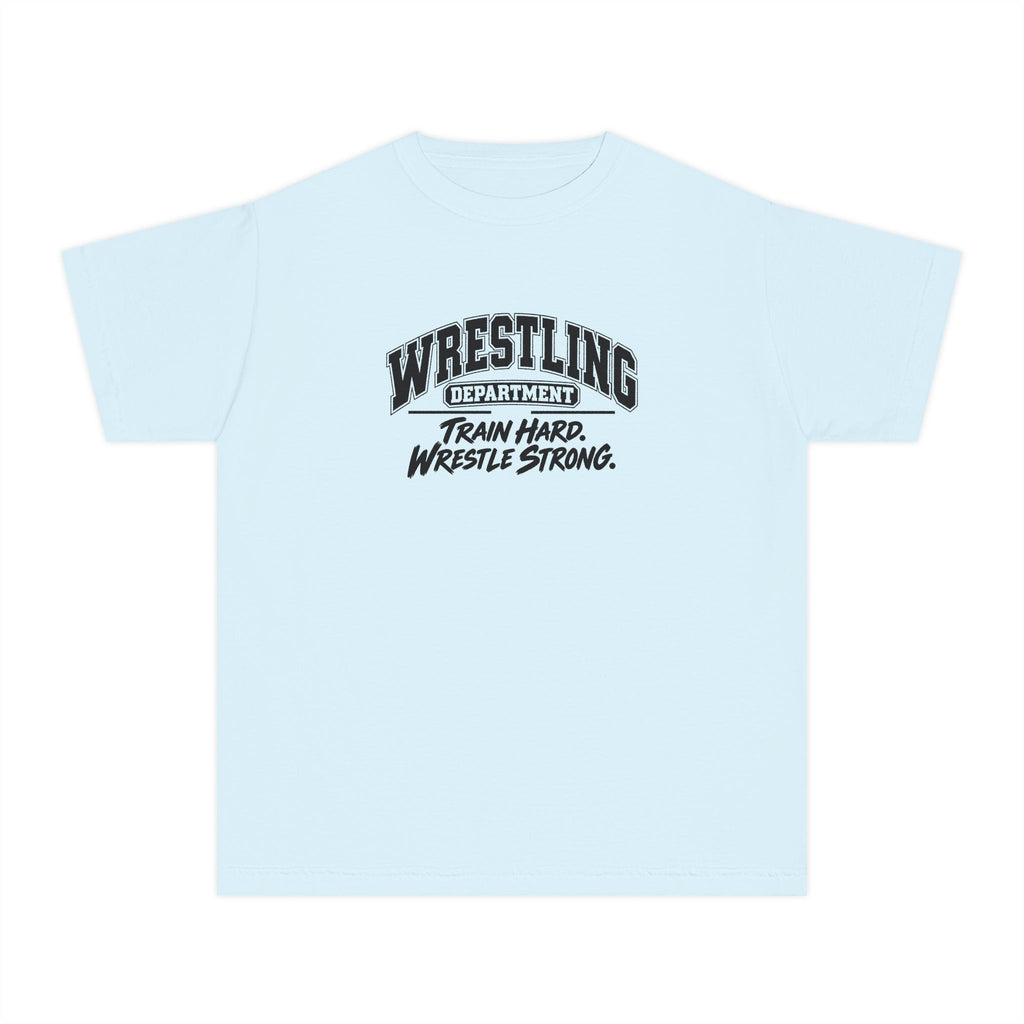 Wrestling Department Youth T-Shirt | Train Hard, Wrestle Strong | Kids Wrestling Comfort Colors Youth Tee
