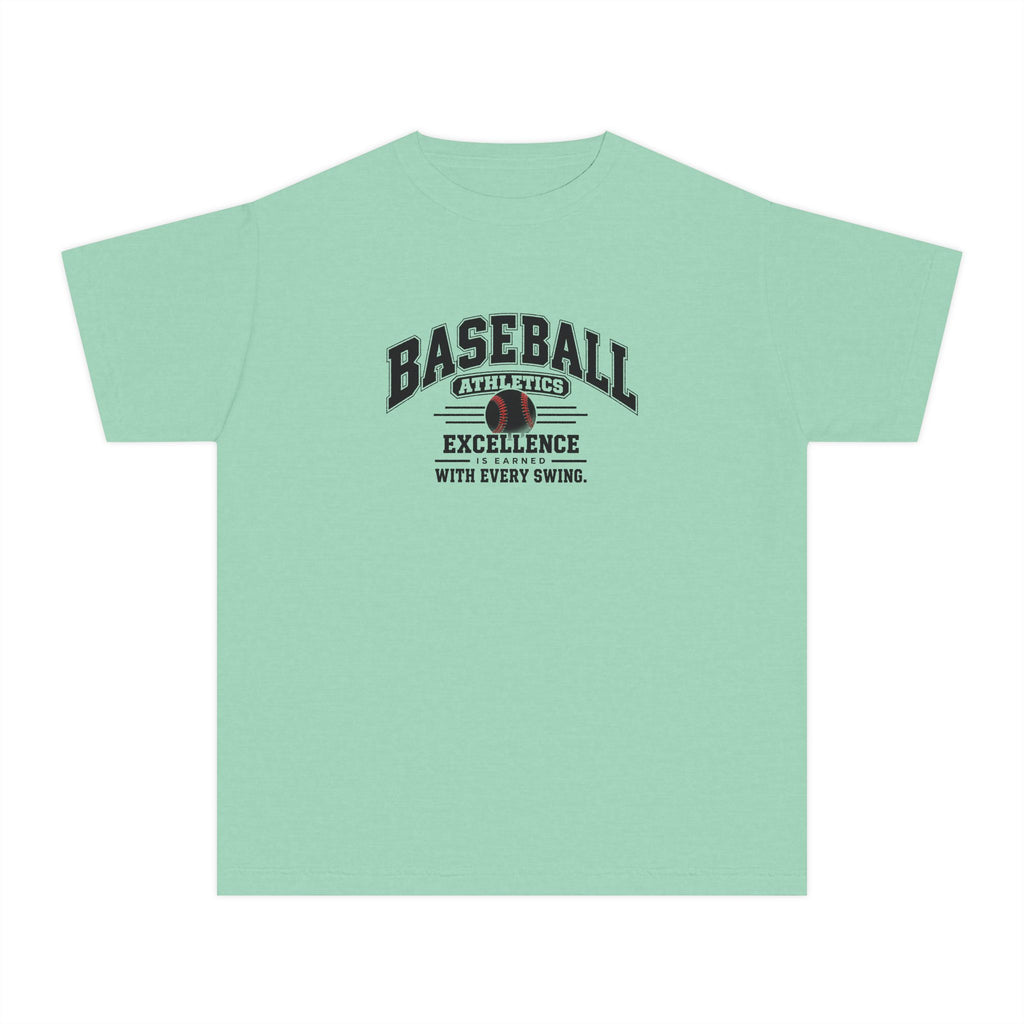 Baseball Athletics Youth T-Shirt | Excellence Is Earned With Every Swing | Kids Baseball Comfort Colors Youth Tee
