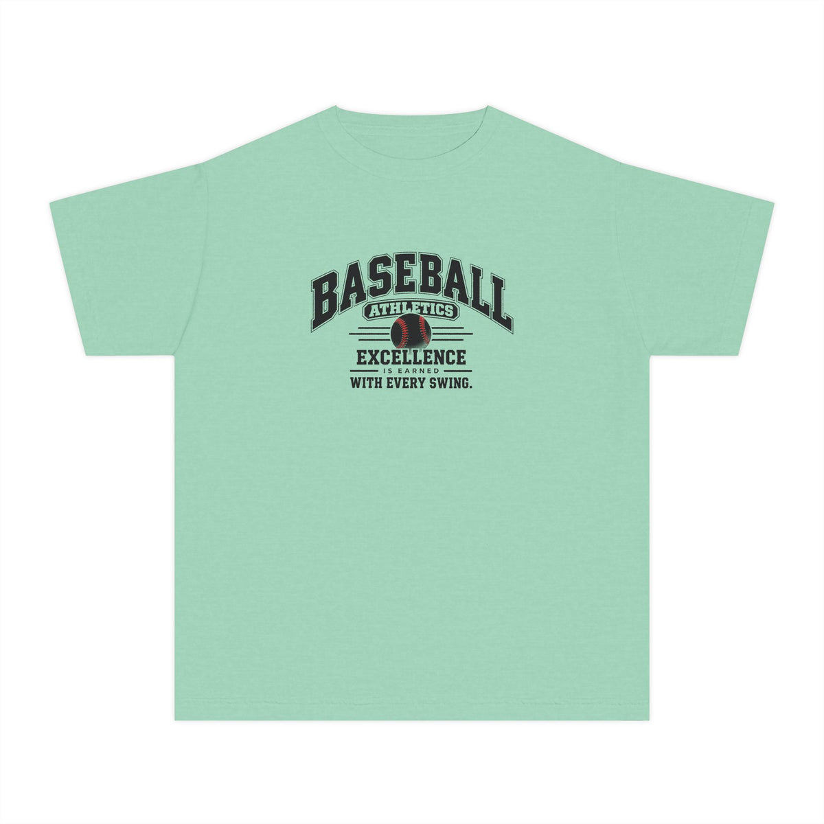 Baseball Athletics Youth T-Shirt | Excellence Is Earned With Every Swing | Kids Baseball Comfort Colors Youth Tee