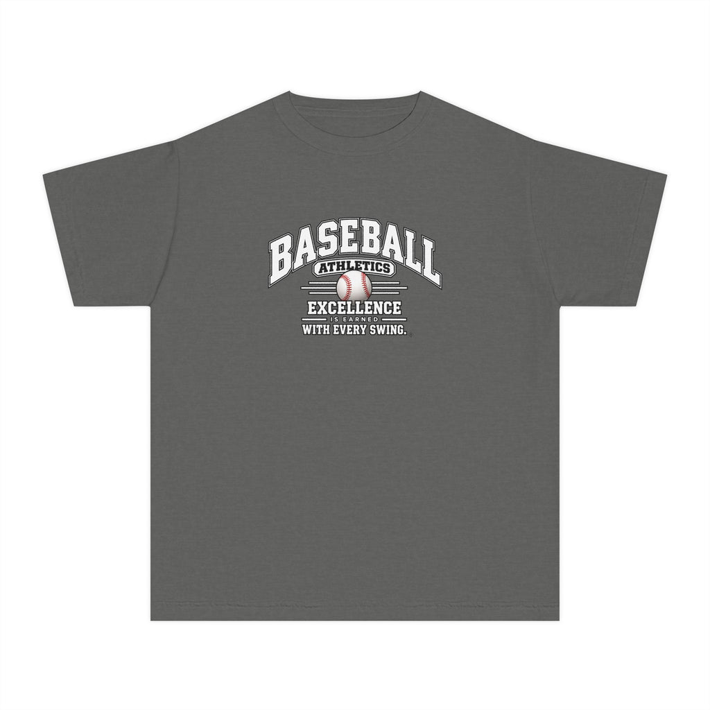 Baseball Athletics Youth T-Shirt | Excellence Is Earned With Every Swing | Kids Baseball Comfort Colors Youth Tee