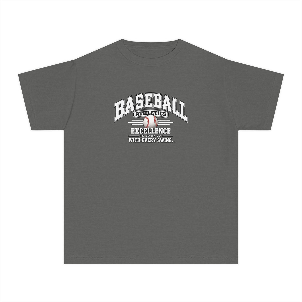 Baseball Athletics Youth T-Shirt | Excellence Is Earned With Every Swing | Kids Baseball Comfort Colors Youth Tee