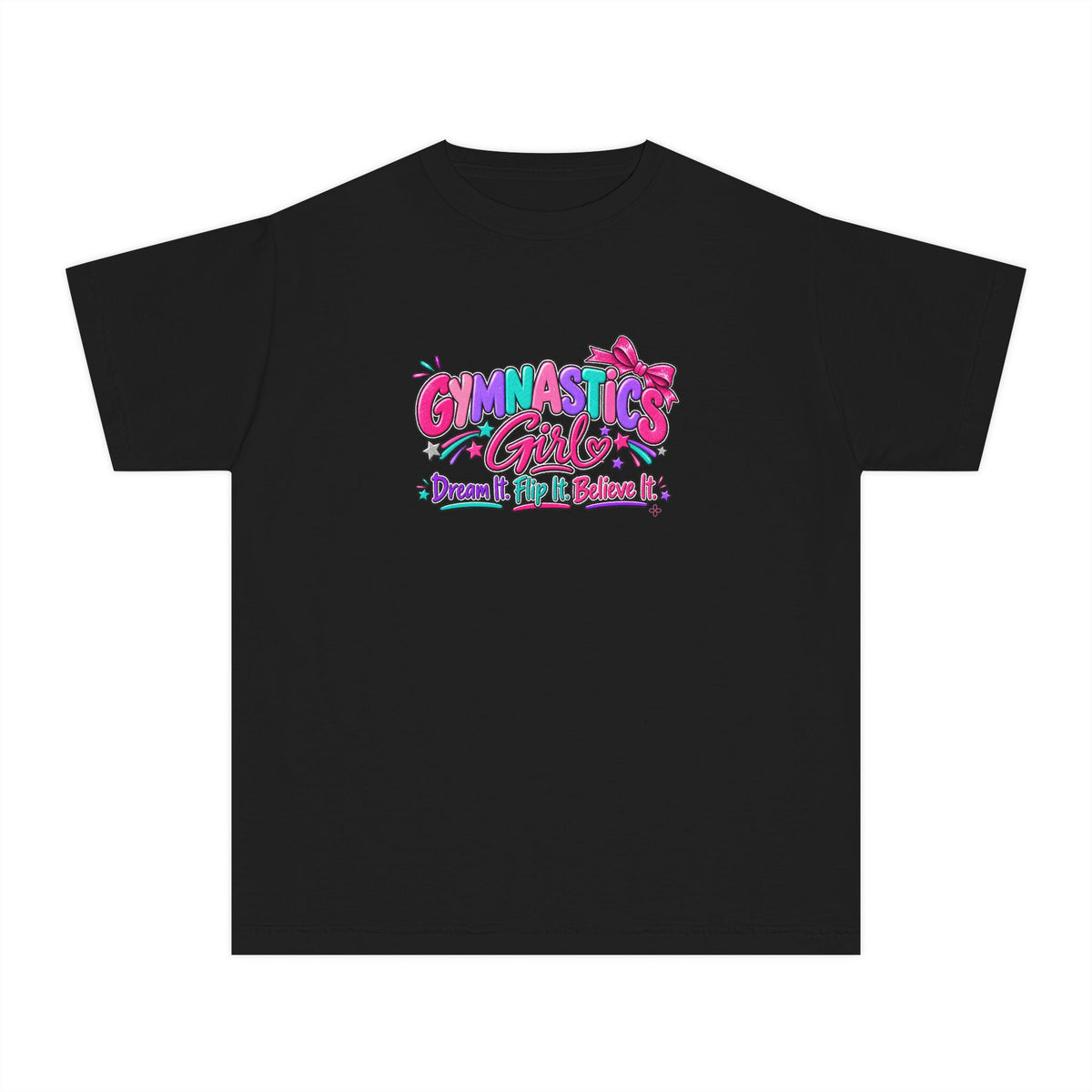 Gymnastics Girl Youth T-Shirt | Dream It, Flip It, Believe It | Girls Gymnastics Comfort Colors Youth Tee