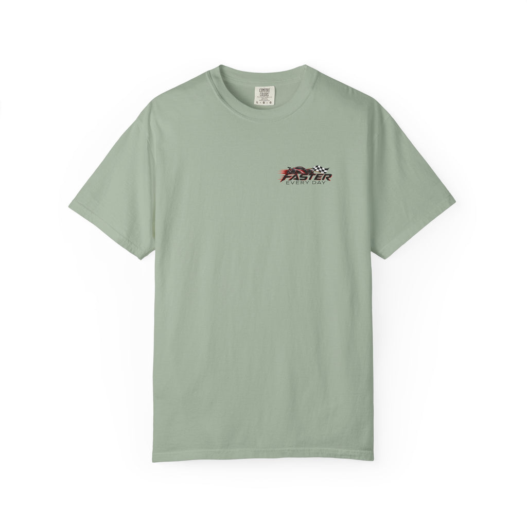 Faster Every Day Sports Car Tee | Driven to Be Better | Front Logo and Back Print | Comfort Colors T-Shirt