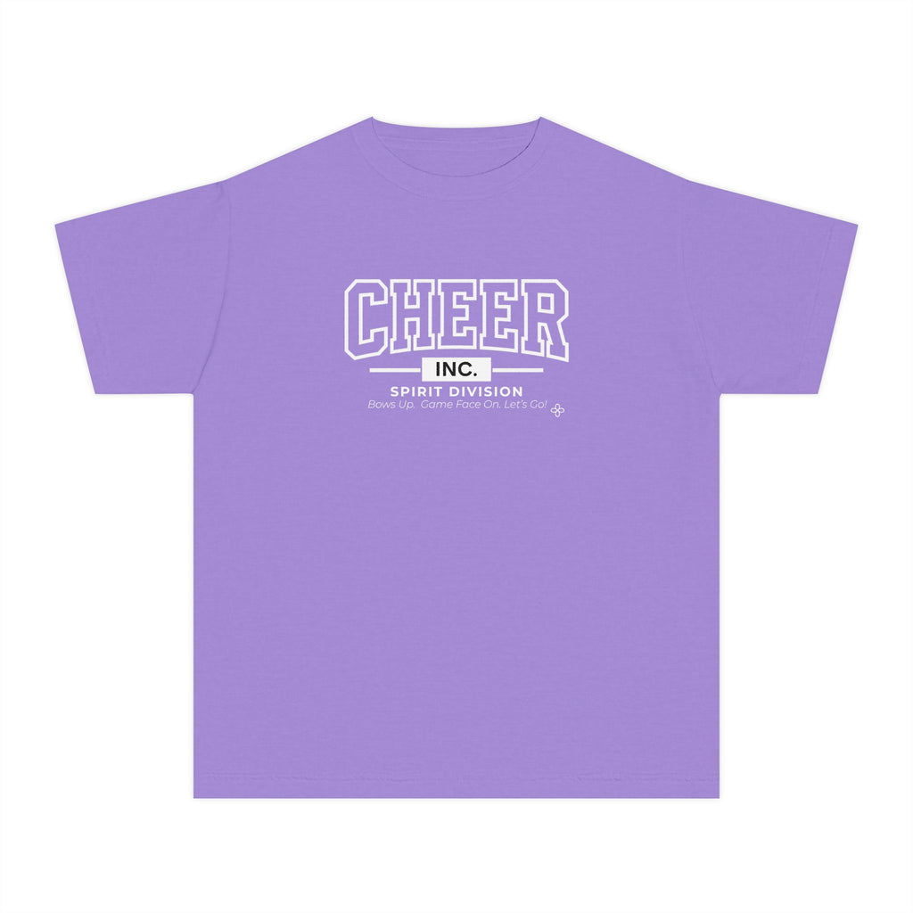 Cheer Inc. Spirit Division Youth T-Shirt | Bows Up, Game Face On, Let's Go | Girls Cheer Comfort Colors Youth Tee