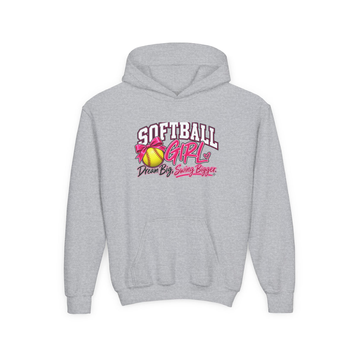 Softball Girl Youth Hoodie | Dream Big, Swing Bigger | Girls Softball Youth Hoodie