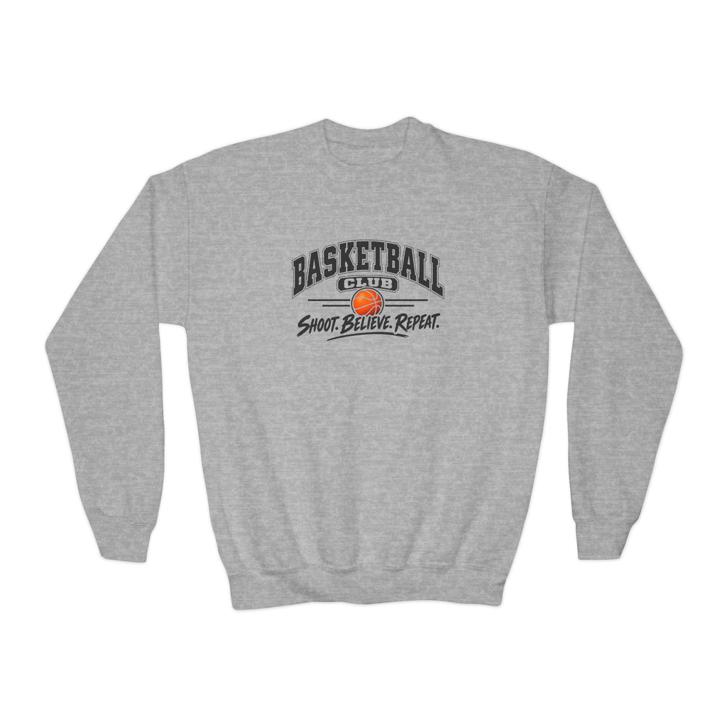Basketball Club Youth Sweatshirt | Shoot, Believe, Repeat | Kids Basketball Youth Crewneck