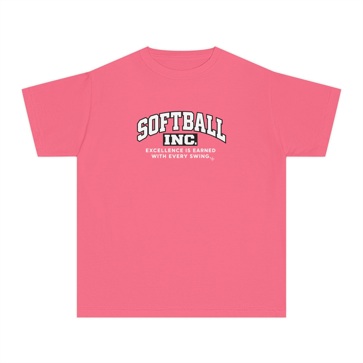 Softball Inc. Youth T-Shirt | Excellence Is Earned With Every Swing | Girls Softball Comfort Colors Youth Tee
