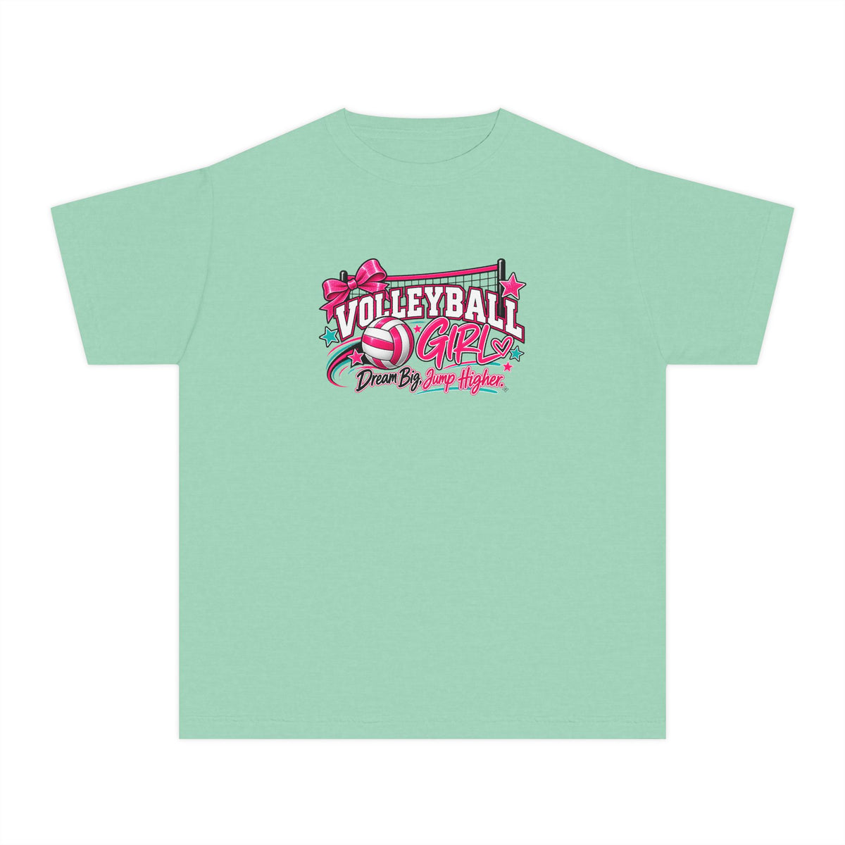 Volleyball Girl Youth T-Shirt | Dream Big, Jump Higher | Girls Volleyball Comfort Colors Youth Tee