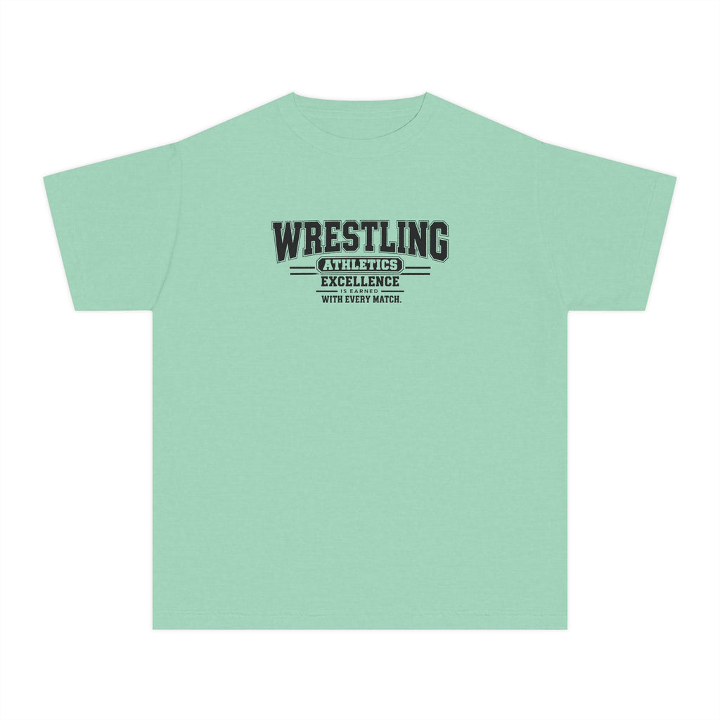 Wrestling Athletics Youth T-Shirt | Excellence Is Earned With Every Match | Kids Wrestling Comfort Colors Youth Tee