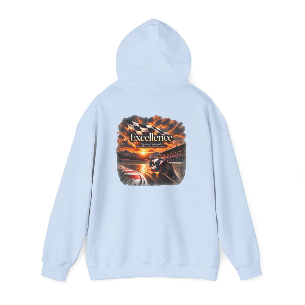 Excellence - The Highest Standards Create the Greatest Achievements | Motorcycle Racing Gift | Front Logo and Back Print | Gildan Hoodie