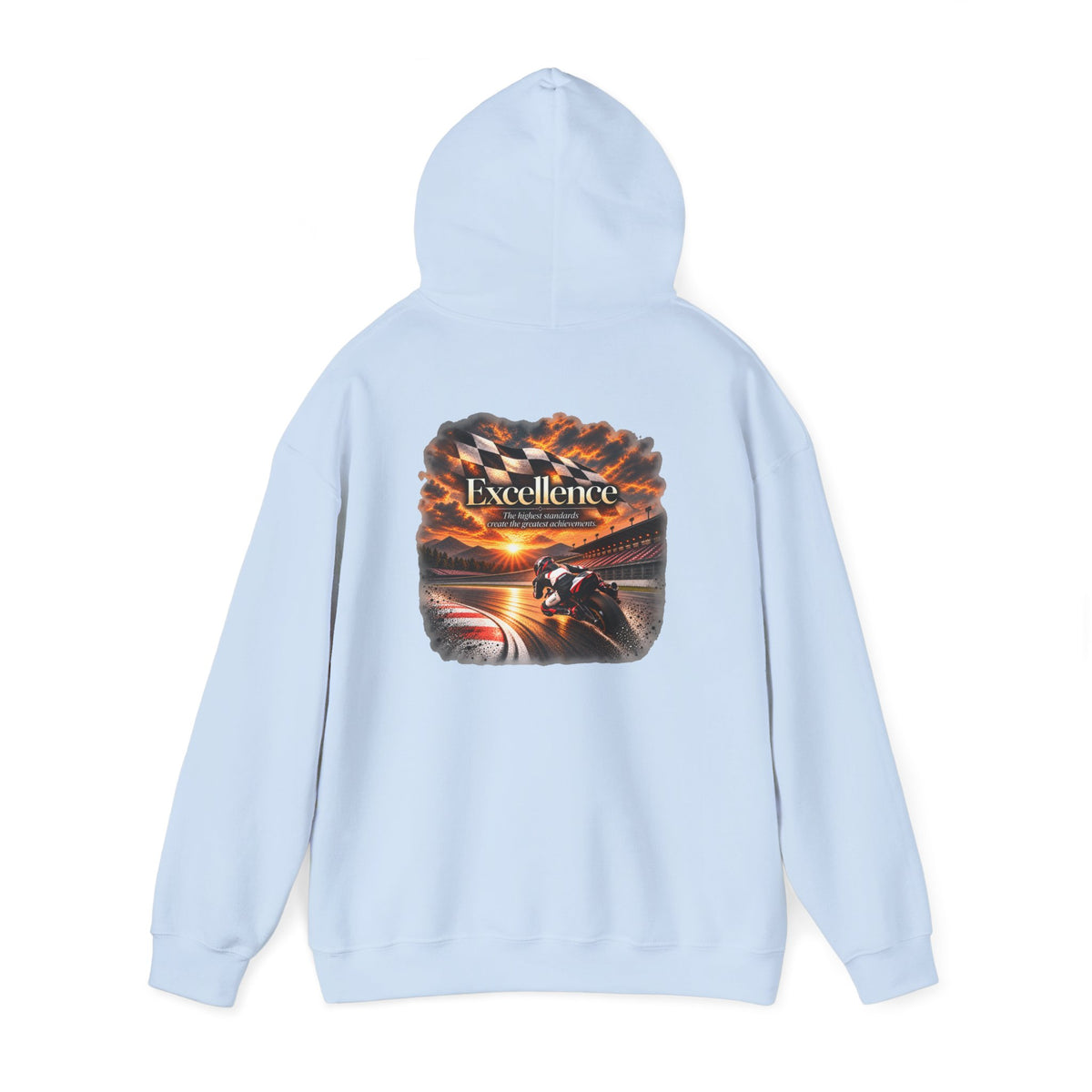 Excellence - The Highest Standards Create the Greatest Achievements | Motorcycle Racing Gift | Front Logo and Back Print | Gildan Hoodie