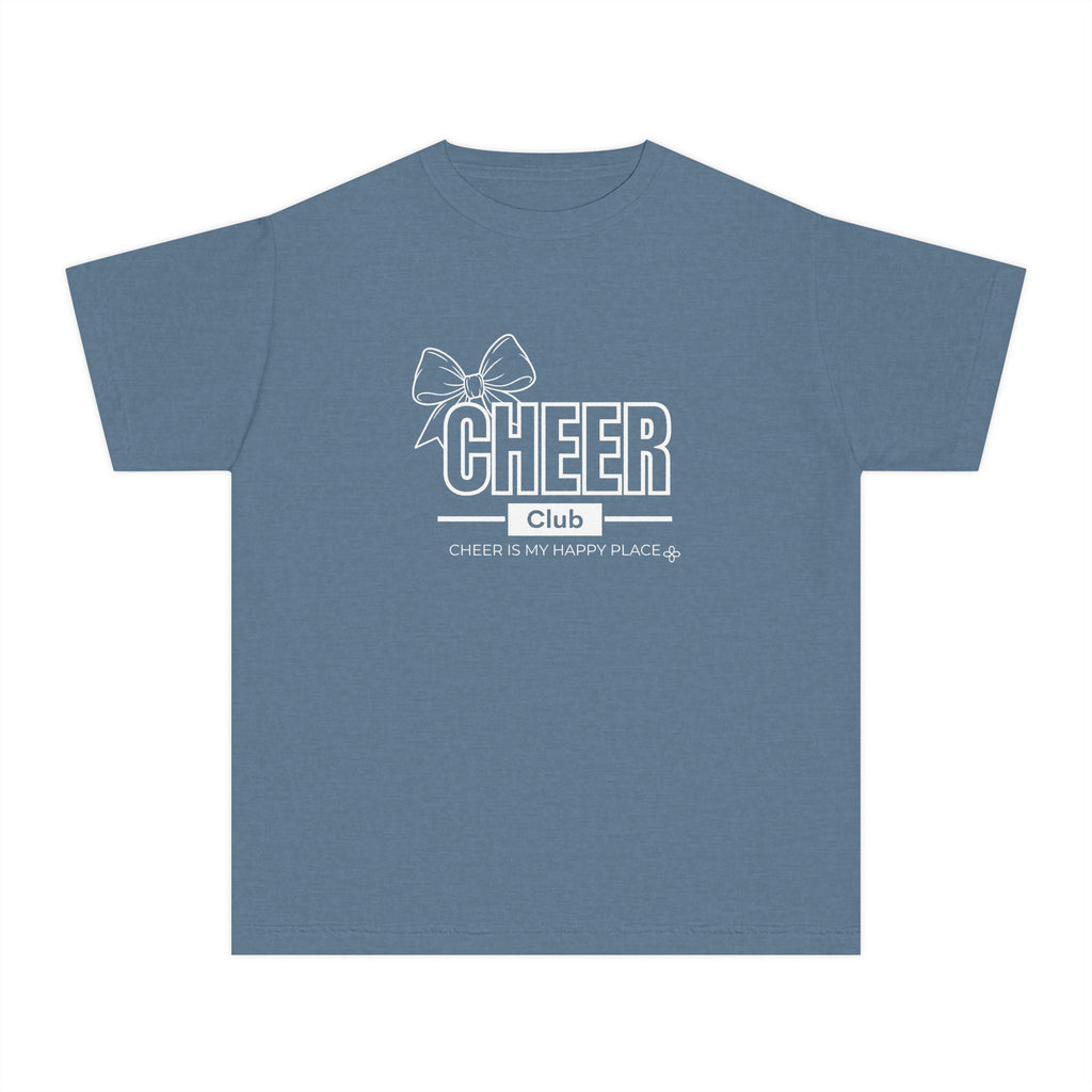 Cheer Club Bow Youth T-Shirt | Cheer Bow, Cheer Is My Happy Place | Girls Cheer Comfort Colors Youth Tee