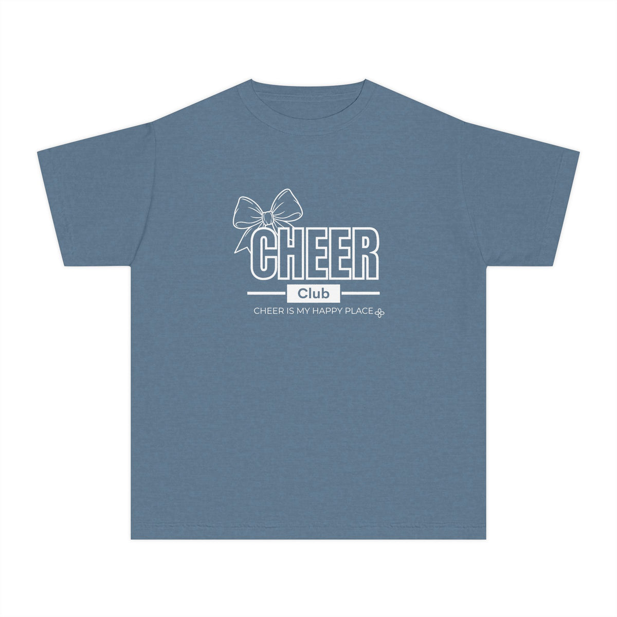 Cheer Club Bow Youth T-Shirt | Cheer Bow, Cheer Is My Happy Place | Girls Cheer Comfort Colors Youth Tee