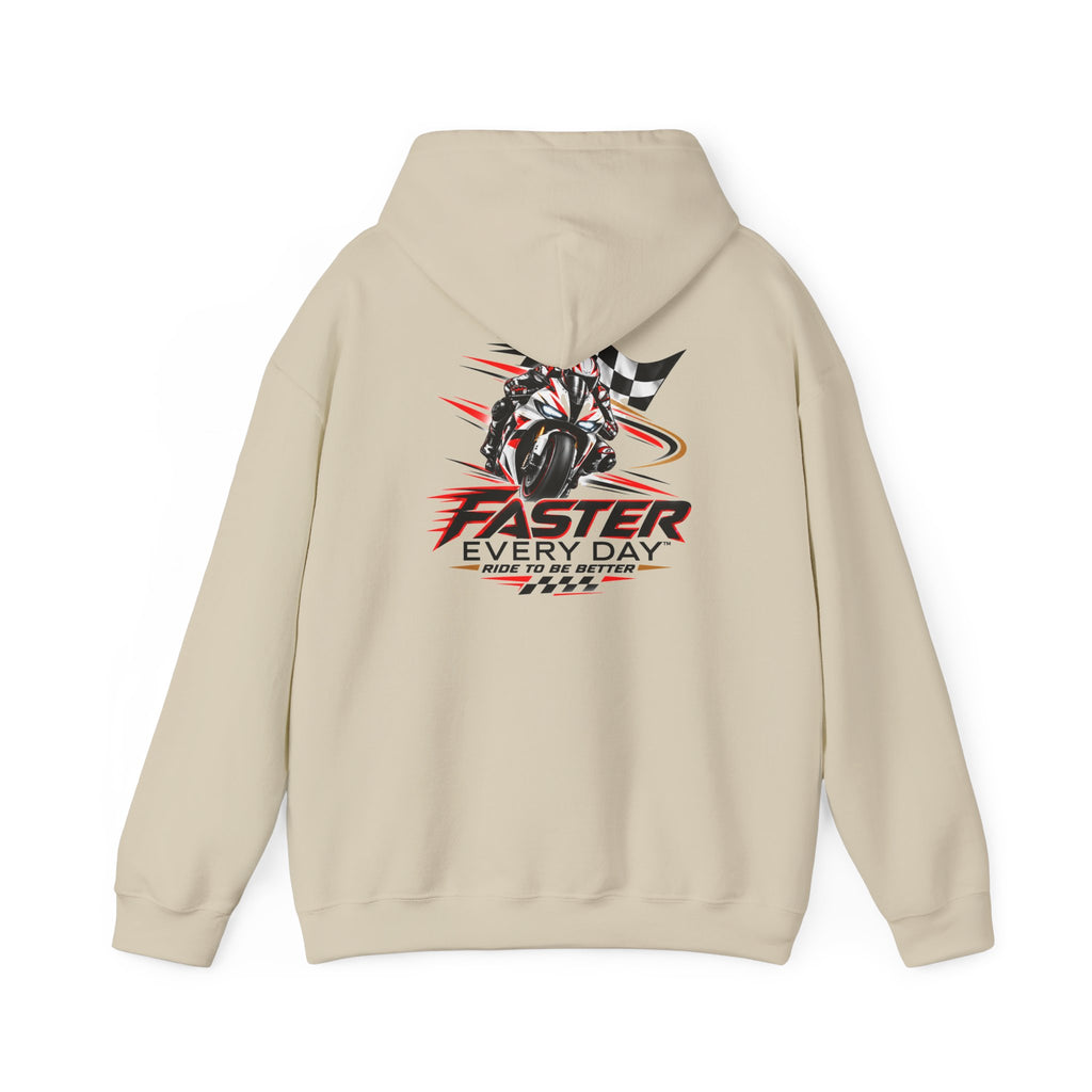 Faster Every Day Ride to Be Better Sport Bike Hoodie | Front Logo and Back Print | Gildan Hoodie