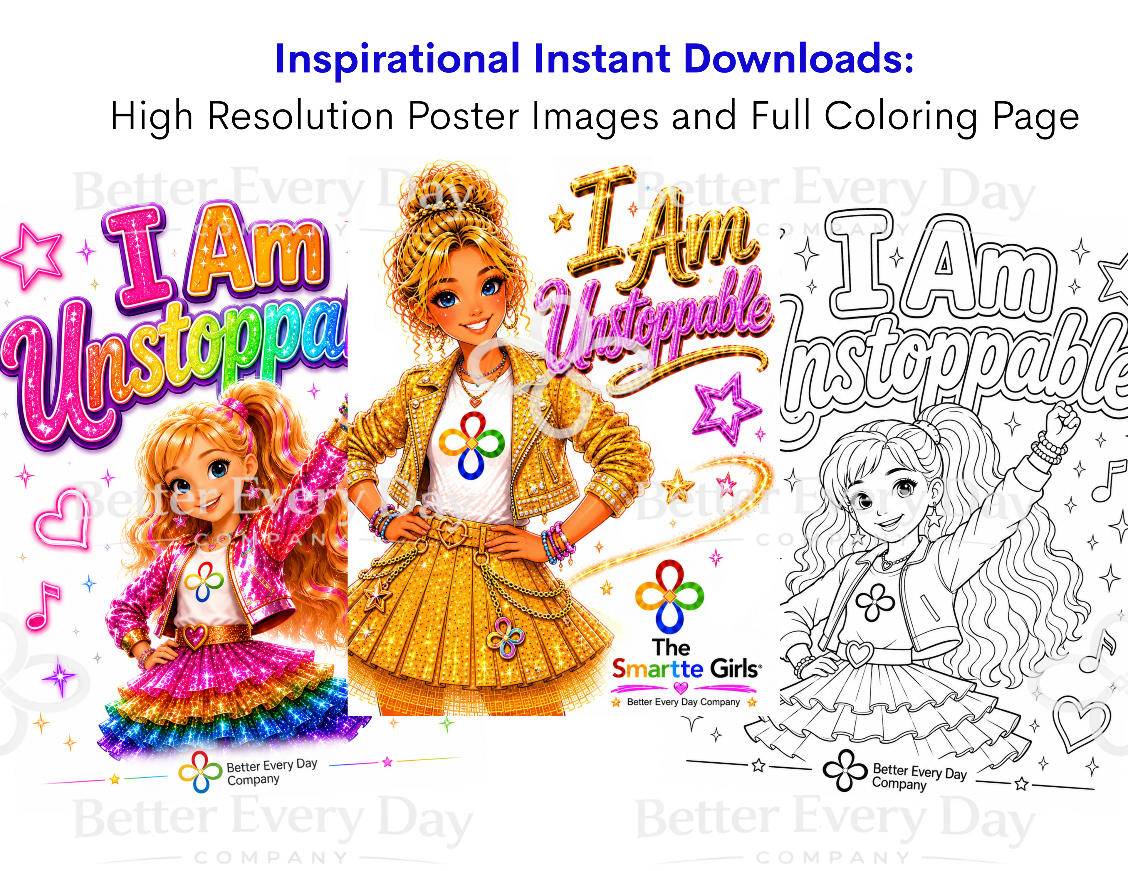 I Am Unstoppable Song MP3, Poster and Coloring Page BUNDLE by the Smartte Girls
