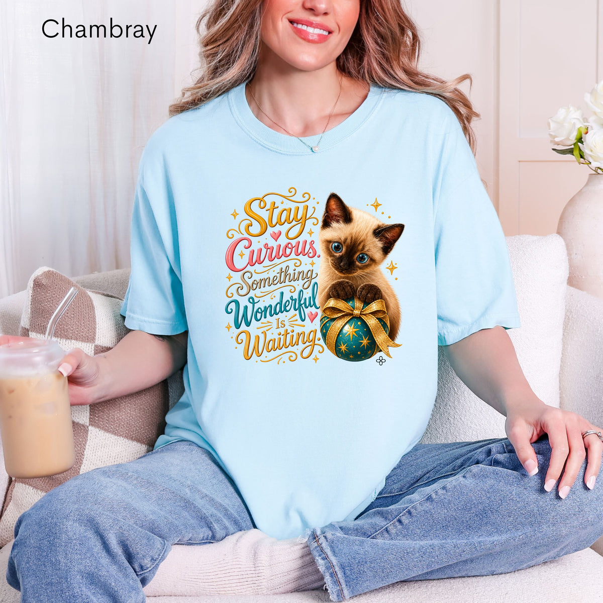 Stay Curious. Something Wonderful is Waiting. - Women's Comfort Colors Motivational Cat / Pet T-Shirt for Women - Inspirational Tee - Comfort Colors Shirt