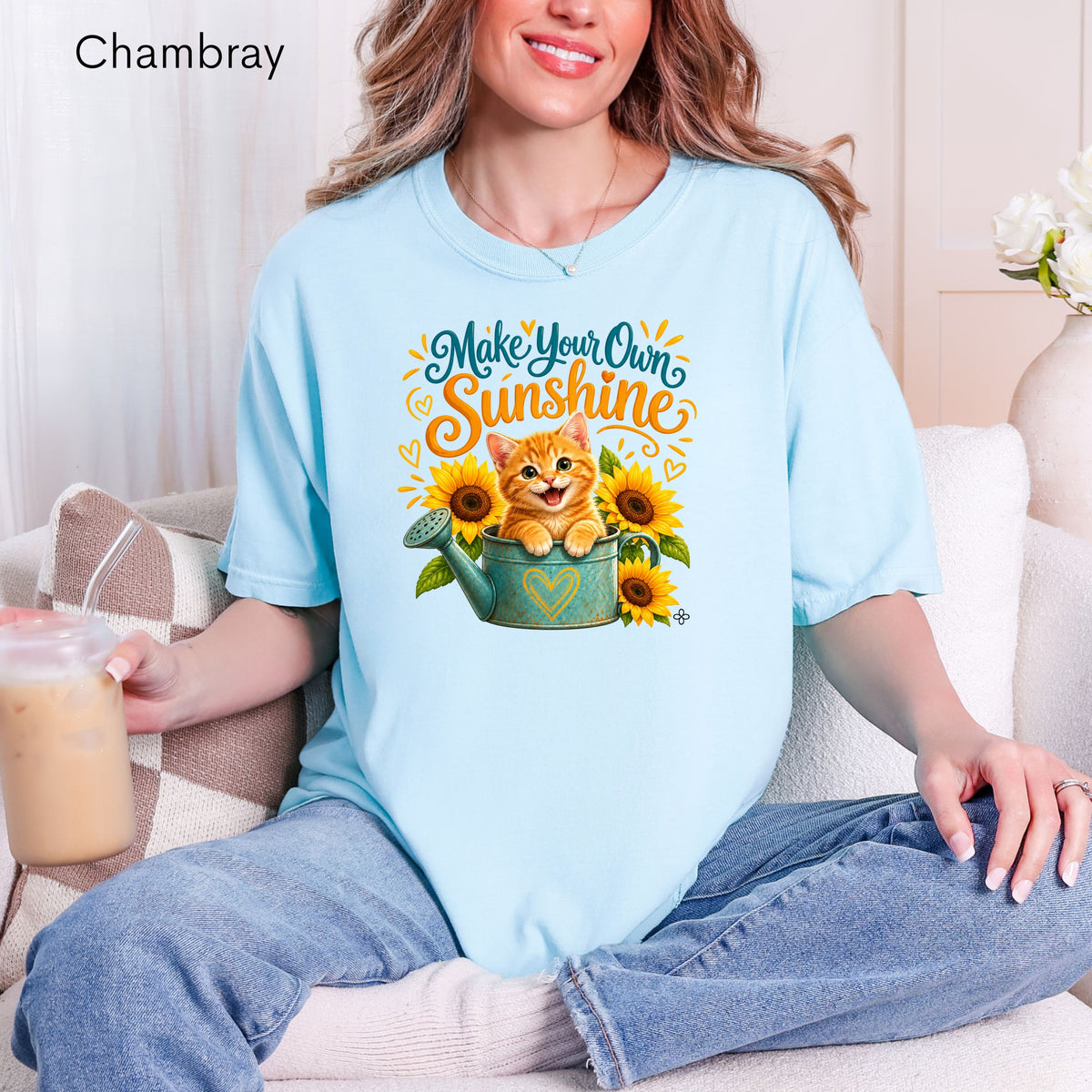 Make Your Own Sunshine - Women's Comfort Colors Motivational Cat / Pet T-Shirt for Women - Inspirational Tee - Comfort Colors Shirt