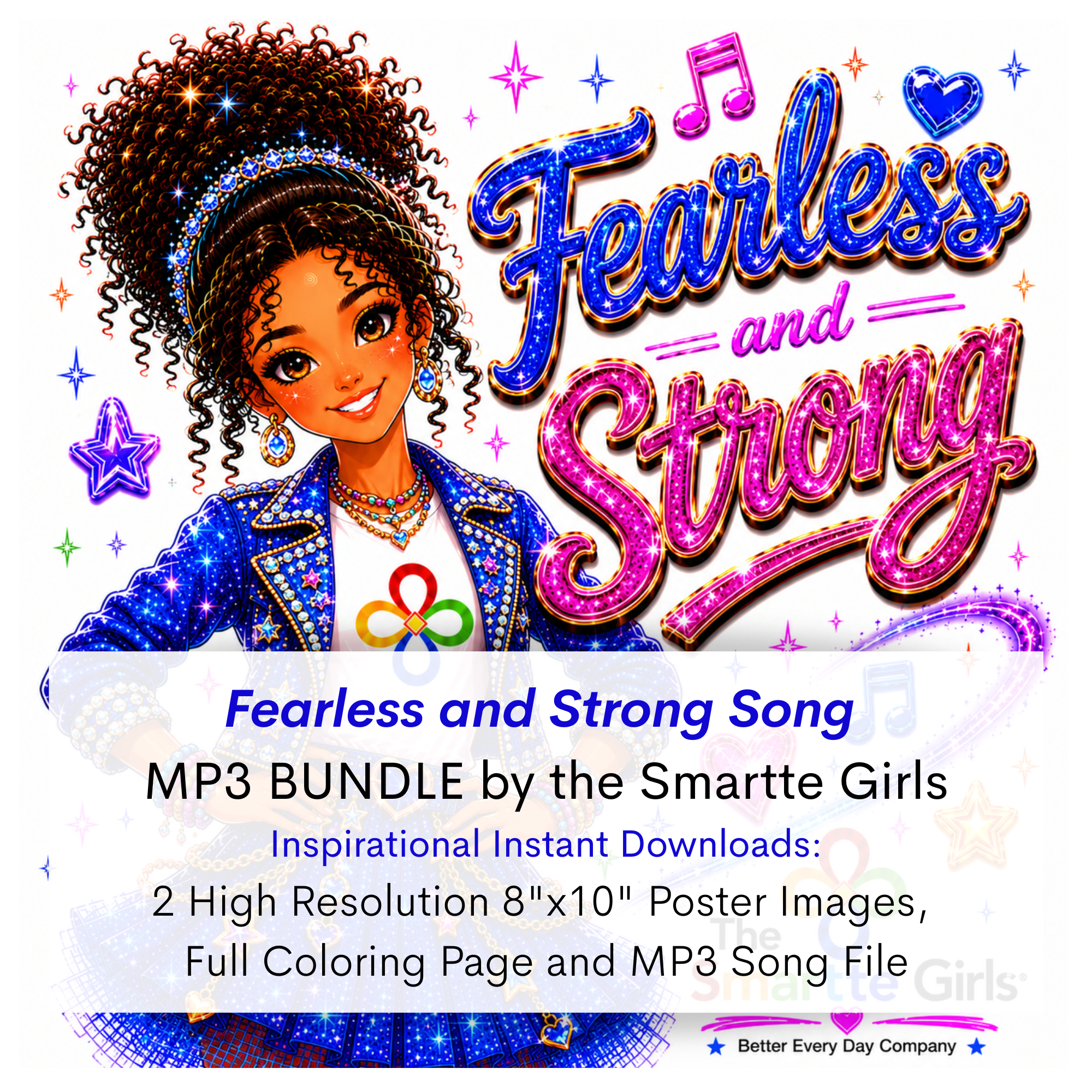 Fearless and Strong Song MP3, Poster and Coloring Page BUNDLE by the Smartte Girls