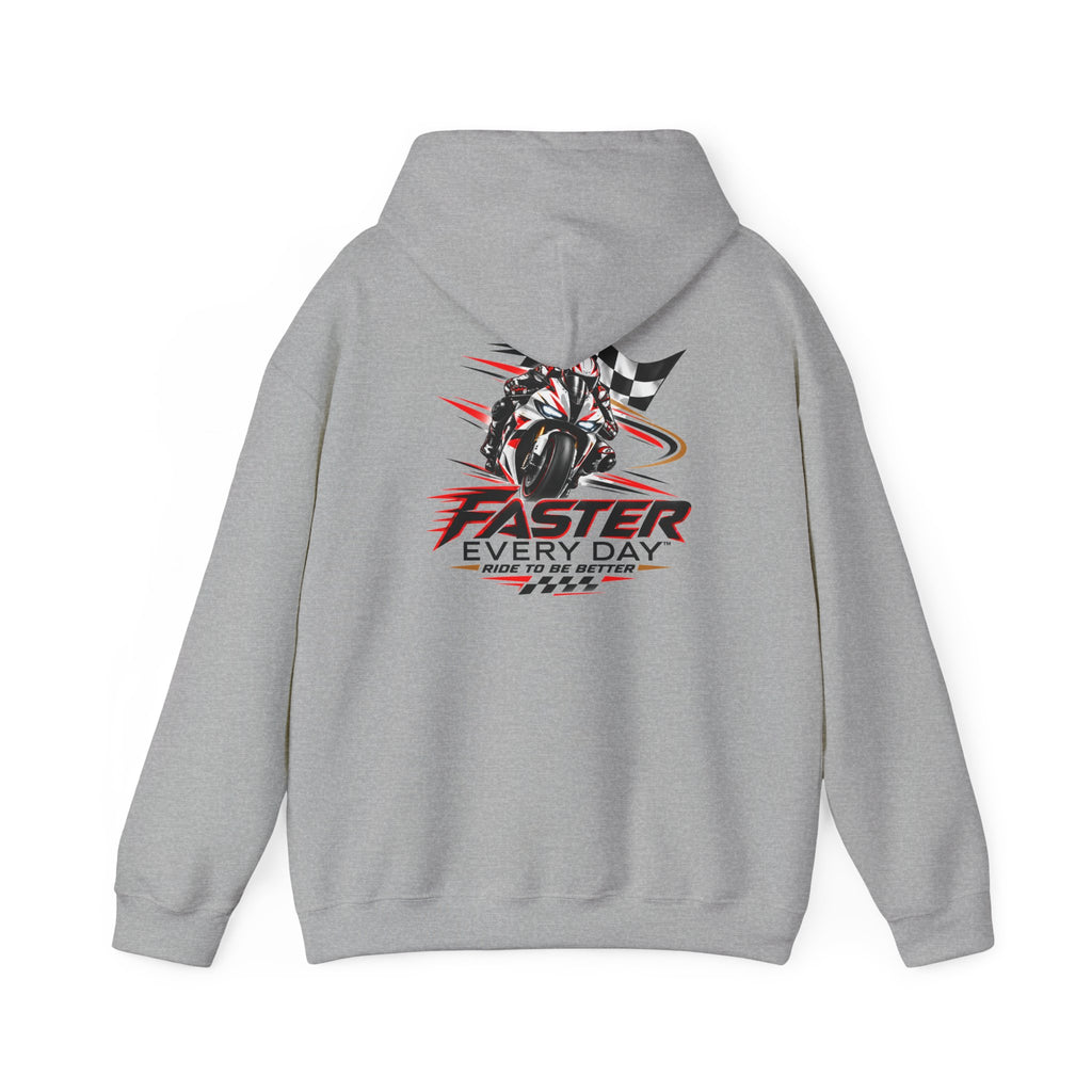 Faster Every Day Ride to Be Better Sport Bike Hoodie | Front Logo and Back Print | Gildan Hoodie