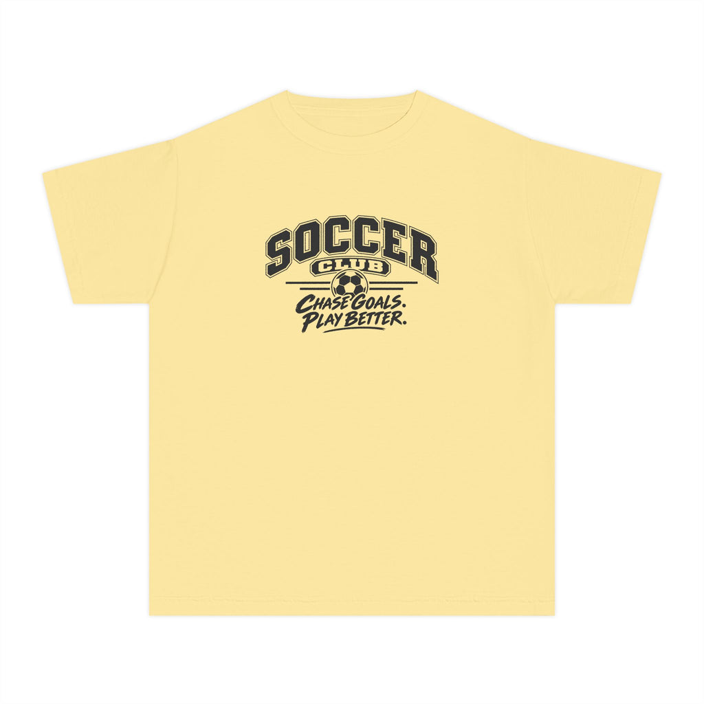 Soccer Club Youth T-Shirt | Chase Goals, Play Better | Kids Soccer Comfort Colors Youth Tee