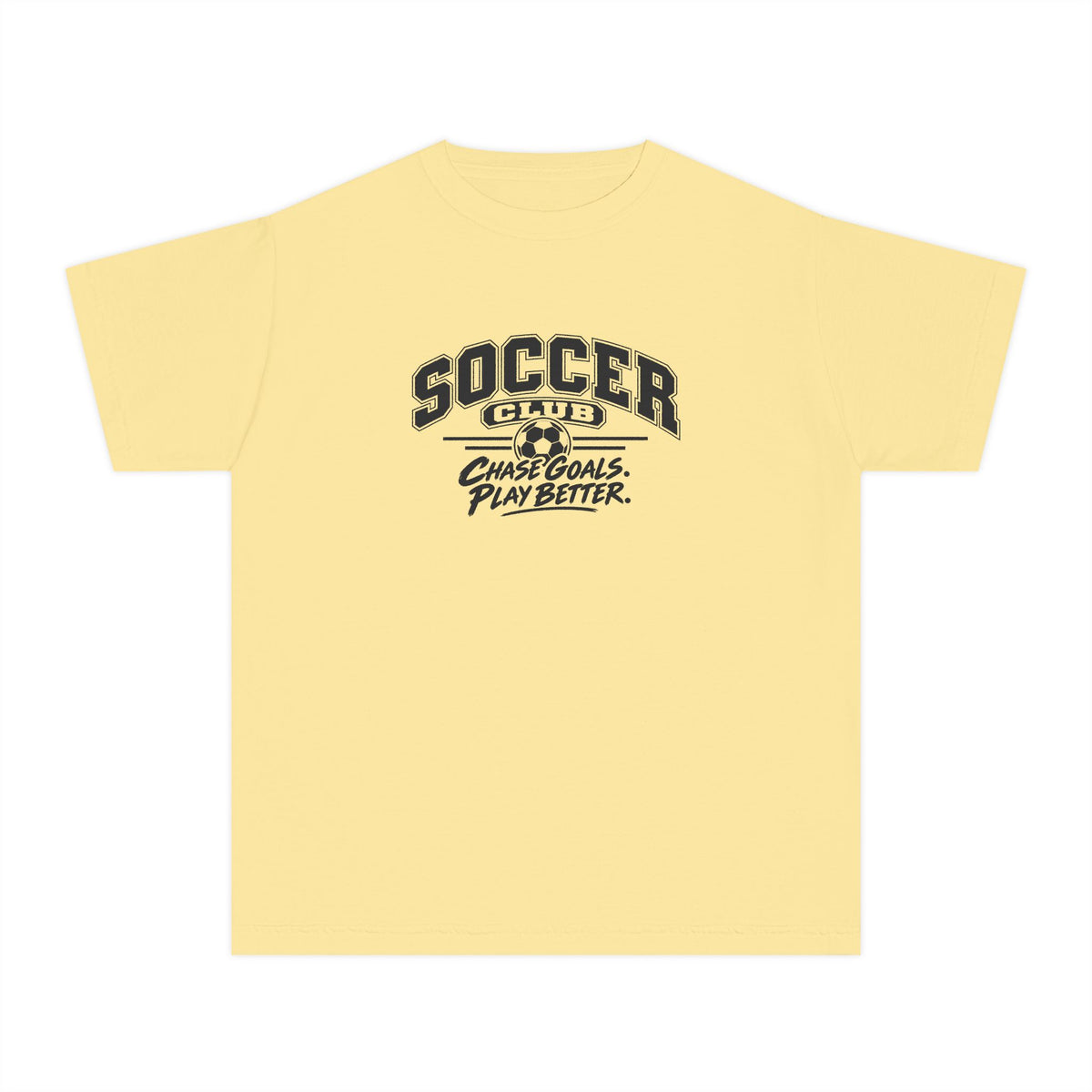 Soccer Club Youth T-Shirt | Chase Goals, Play Better | Kids Soccer Comfort Colors Youth Tee