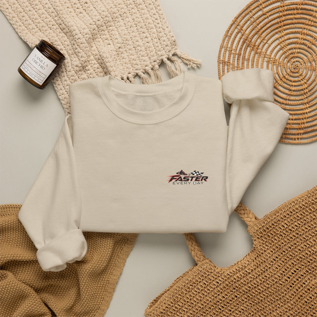 Faster Every Day Go-Kart Racing Sweatshirt | Driven to Be Better | Front Logo and Back Print | Gildan Crewneck Sweatshirt
