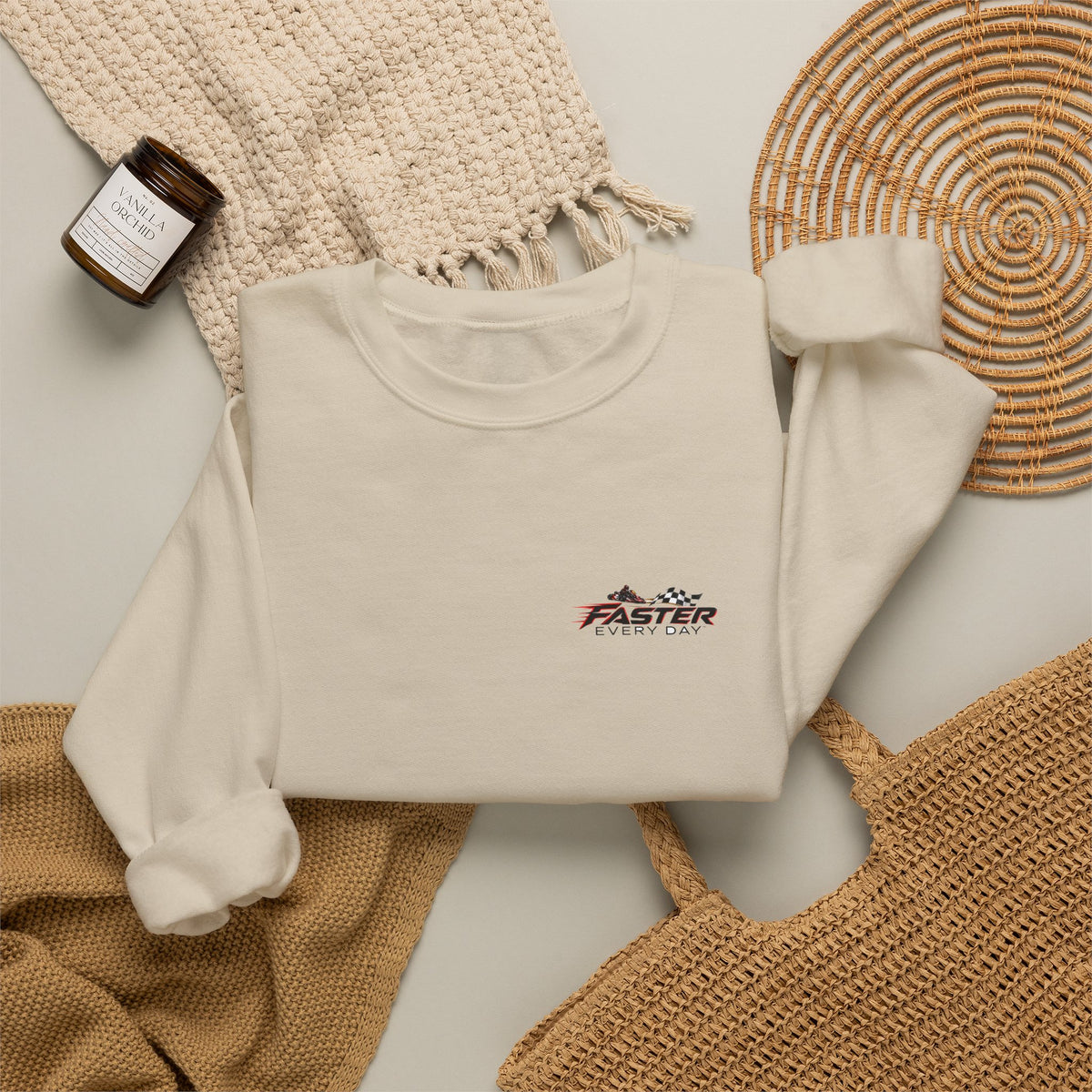 Faster Every Day Go-Kart Racing Sweatshirt | Driven to Be Better | Front Logo and Back Print | Gildan Crewneck Sweatshirt