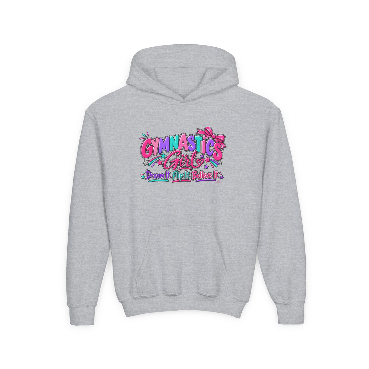 Gymnastics Girl Youth Hoodie | Dream It, Flip It, Believe It | Girls Gymnastics Youth Hoodie