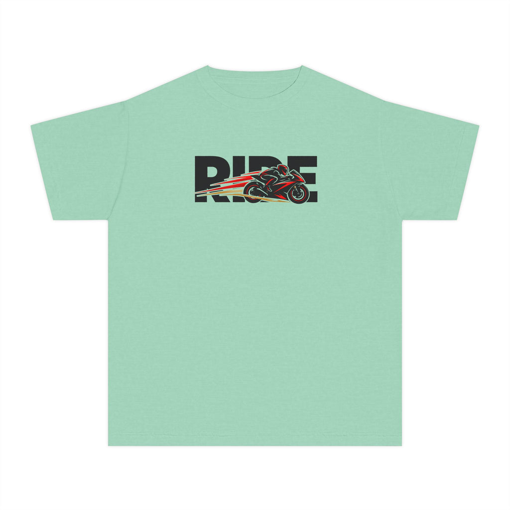 RIDE Sport Bike Youth T-Shirt | Sport Bike Rider Graphic | Kids Comfort Colors Youth Tee
