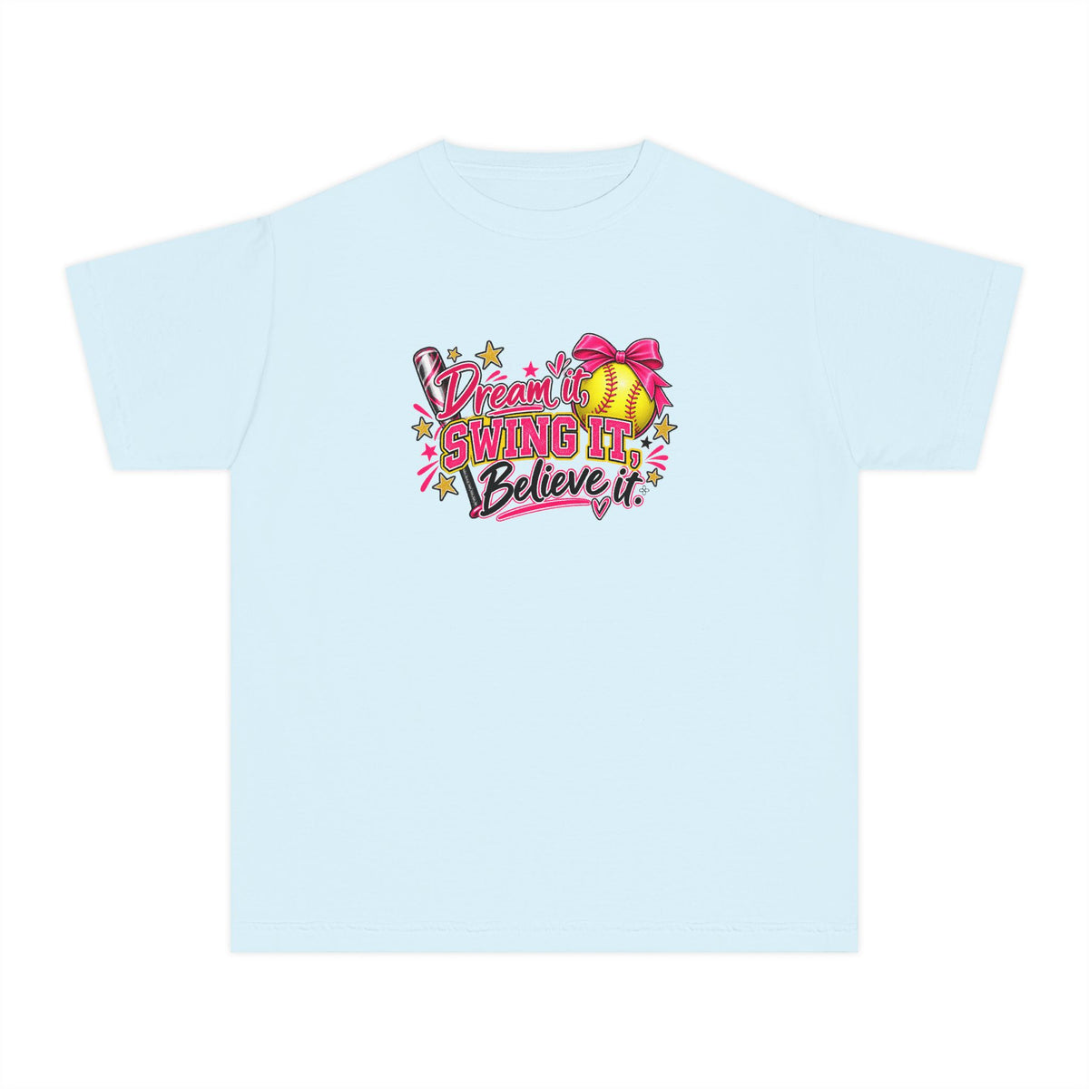 Dream It Swing It Believe It Youth T-Shirt | Softball Girl | Girls Softball Comfort Colors Youth Tee