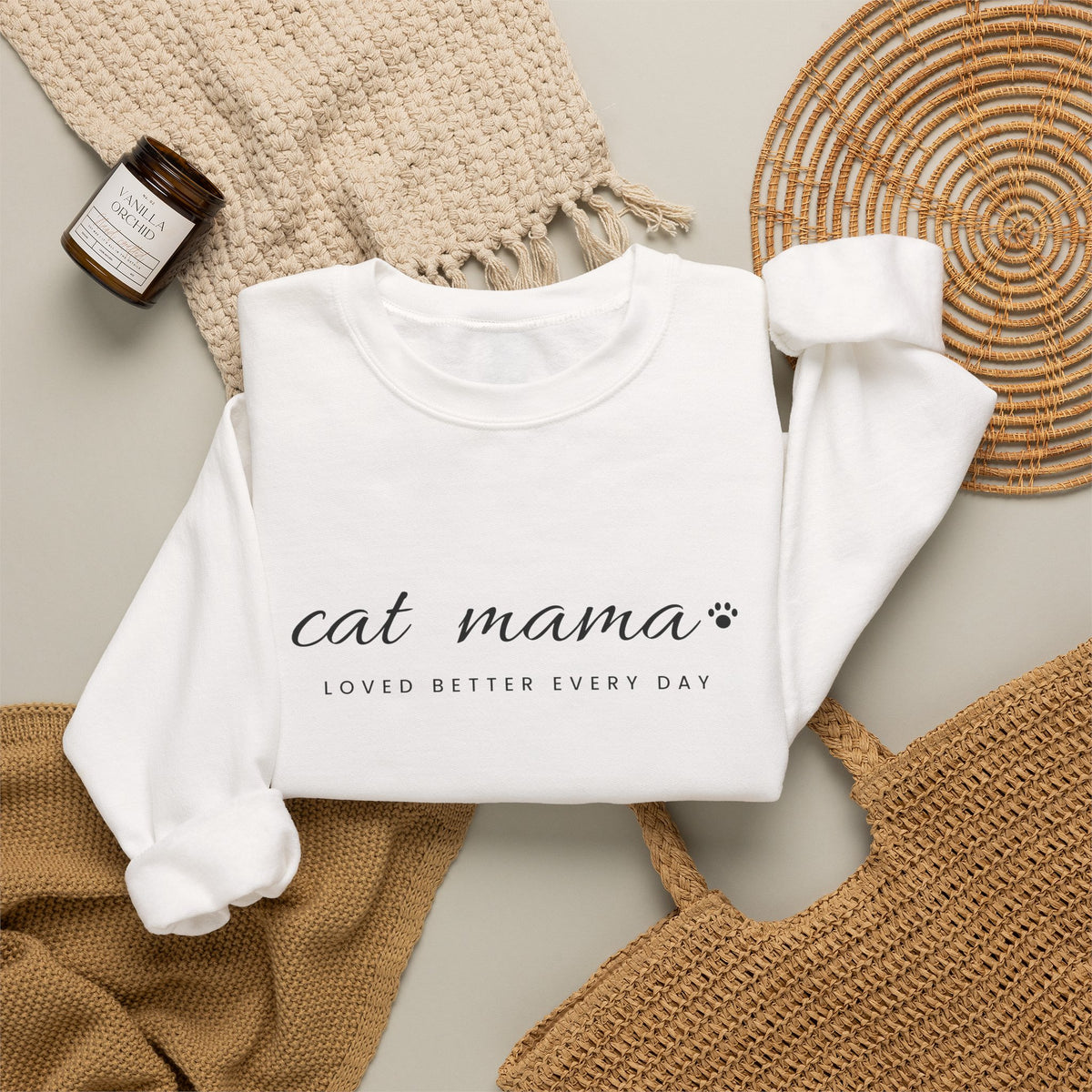 Personalized Cat Mama Sweatshirt - Loved Better Every Day | Pet Names on Sleeve | Choose Your Style | Custom Cat Mom Gift | Gildan Sweatshirt