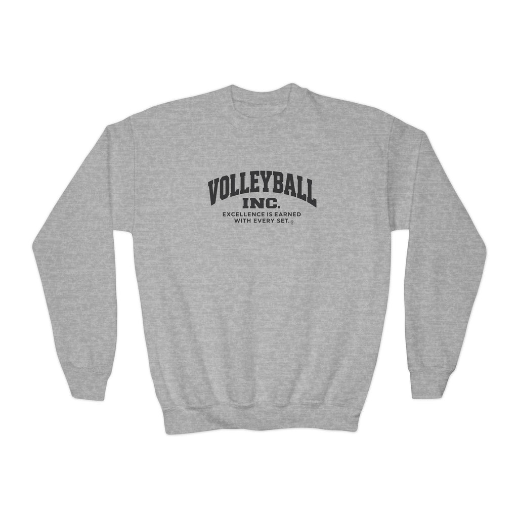 Volleyball Inc. Youth Sweatshirt | Excellence Is Earned With Every Set | Girls Volleyball Youth Crewneck
