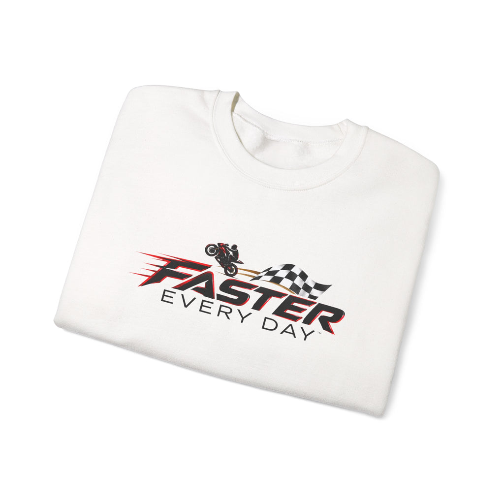 Faster Every Day Checkered Flag Logo Sweatshirt | Motorcycle Racing Gift | Gildan Crewneck Sweatshirt