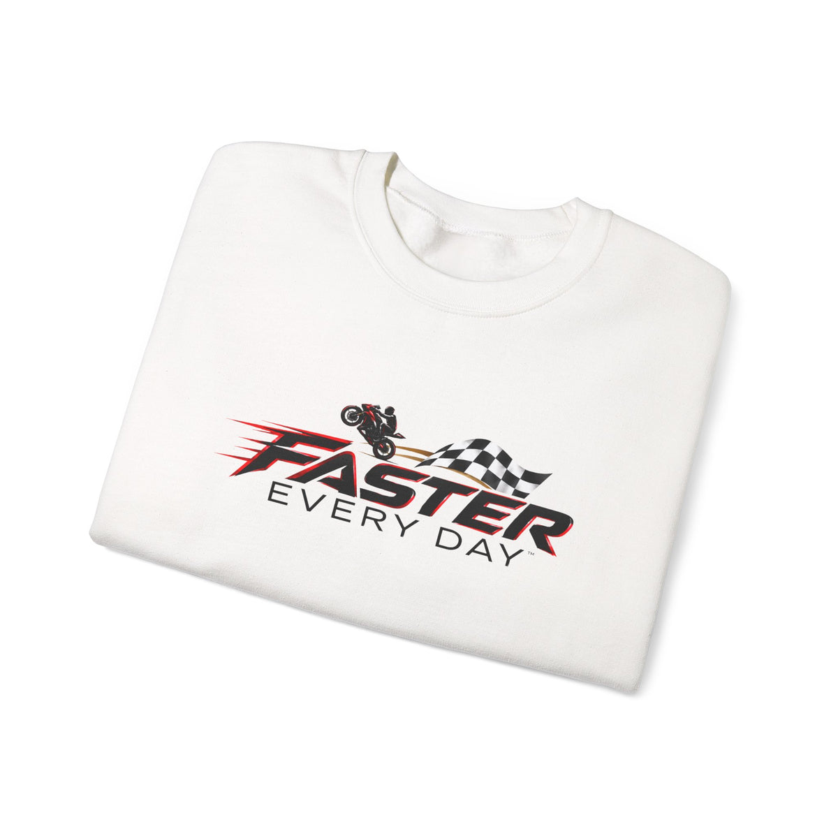 Faster Every Day Checkered Flag Logo Sweatshirt | Motorcycle Racing Gift | Gildan Crewneck Sweatshirt