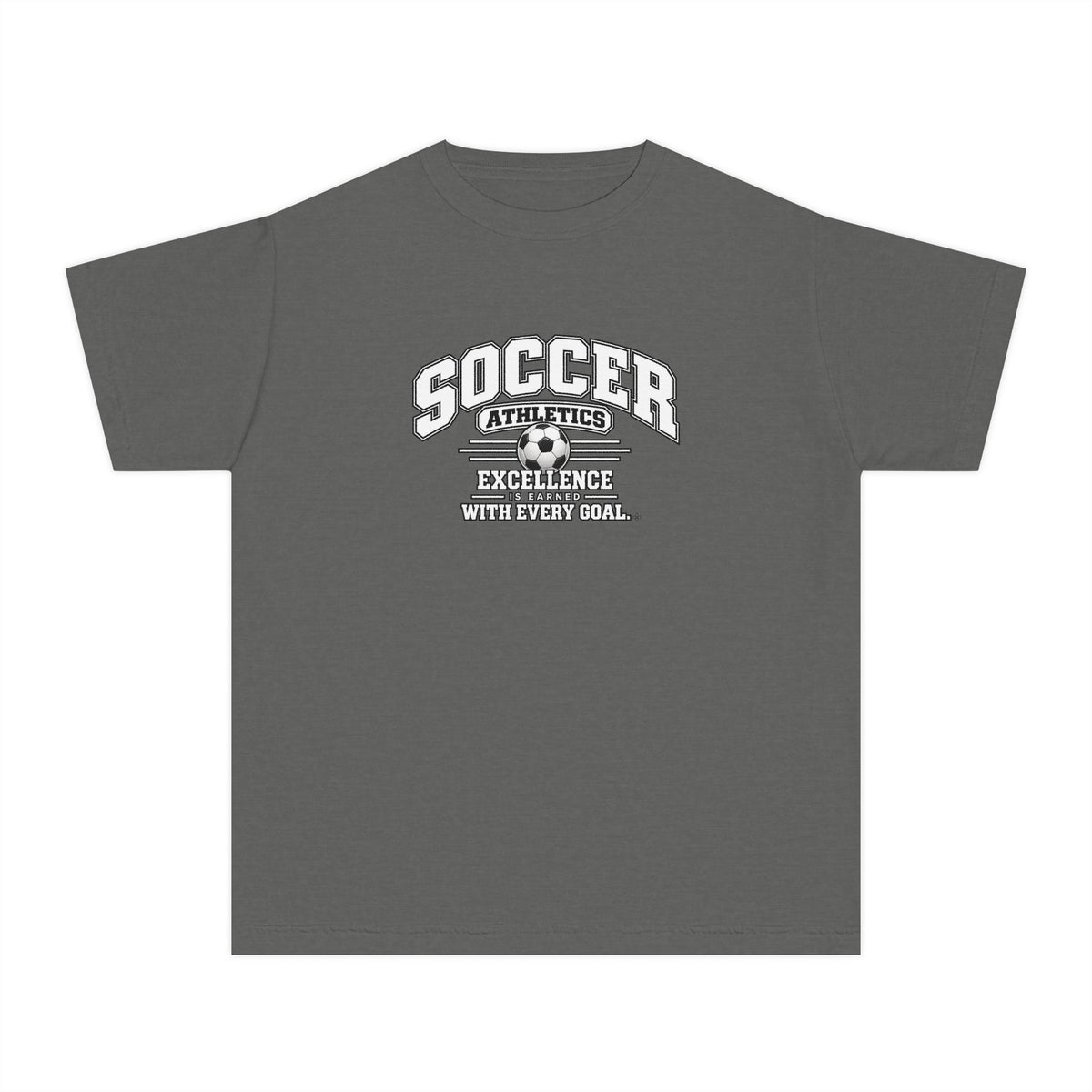 Soccer Athletics Youth T-Shirt | Excellence Is Earned With Every Goal | Kids Soccer Comfort Colors Youth Tee
