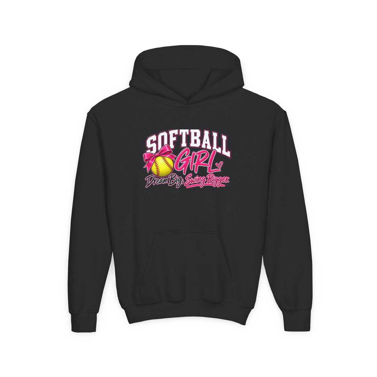 Softball Girl Youth Hoodie | Dream Big, Swing Bigger | Girls Softball Youth Hoodie