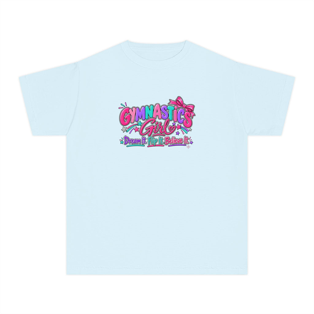 Gymnastics Girl Youth T-Shirt | Dream It, Flip It, Believe It | Girls Gymnastics Comfort Colors Youth Tee