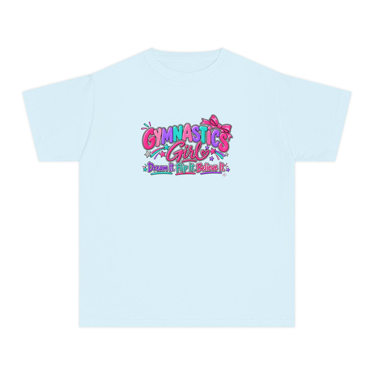 Gymnastics Girl Youth T-Shirt | Dream It, Flip It, Believe It | Girls Gymnastics Comfort Colors Youth Tee
