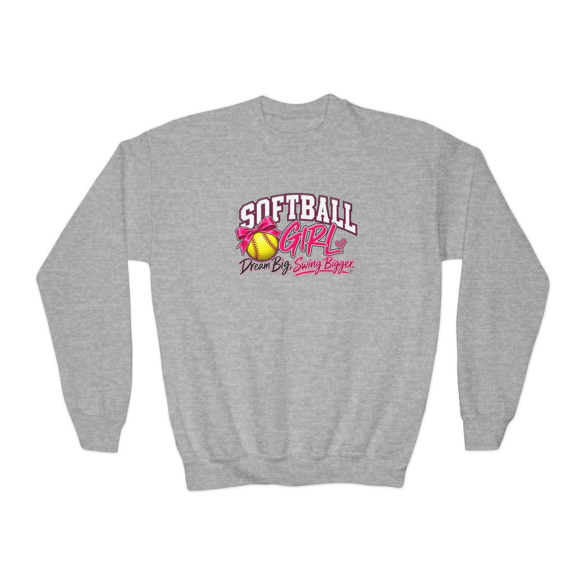Softball Girl Youth Sweatshirt | Dream Big, Swing Bigger | Girls Softball Youth Crewneck