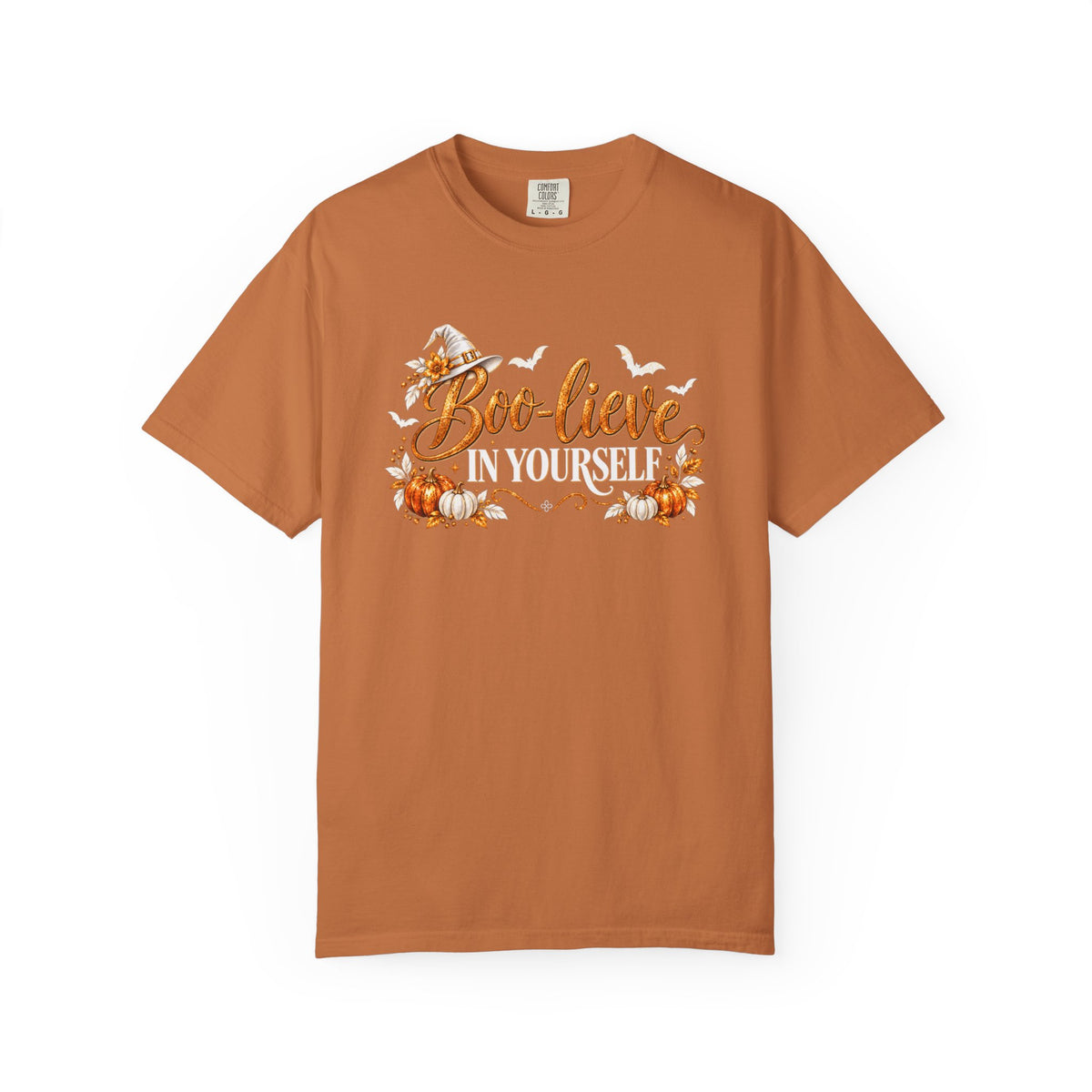 Inspirational Halloween T-Shirt - BOO-lieve In Yourself - Women's Comfort Colors Motivational Shirt