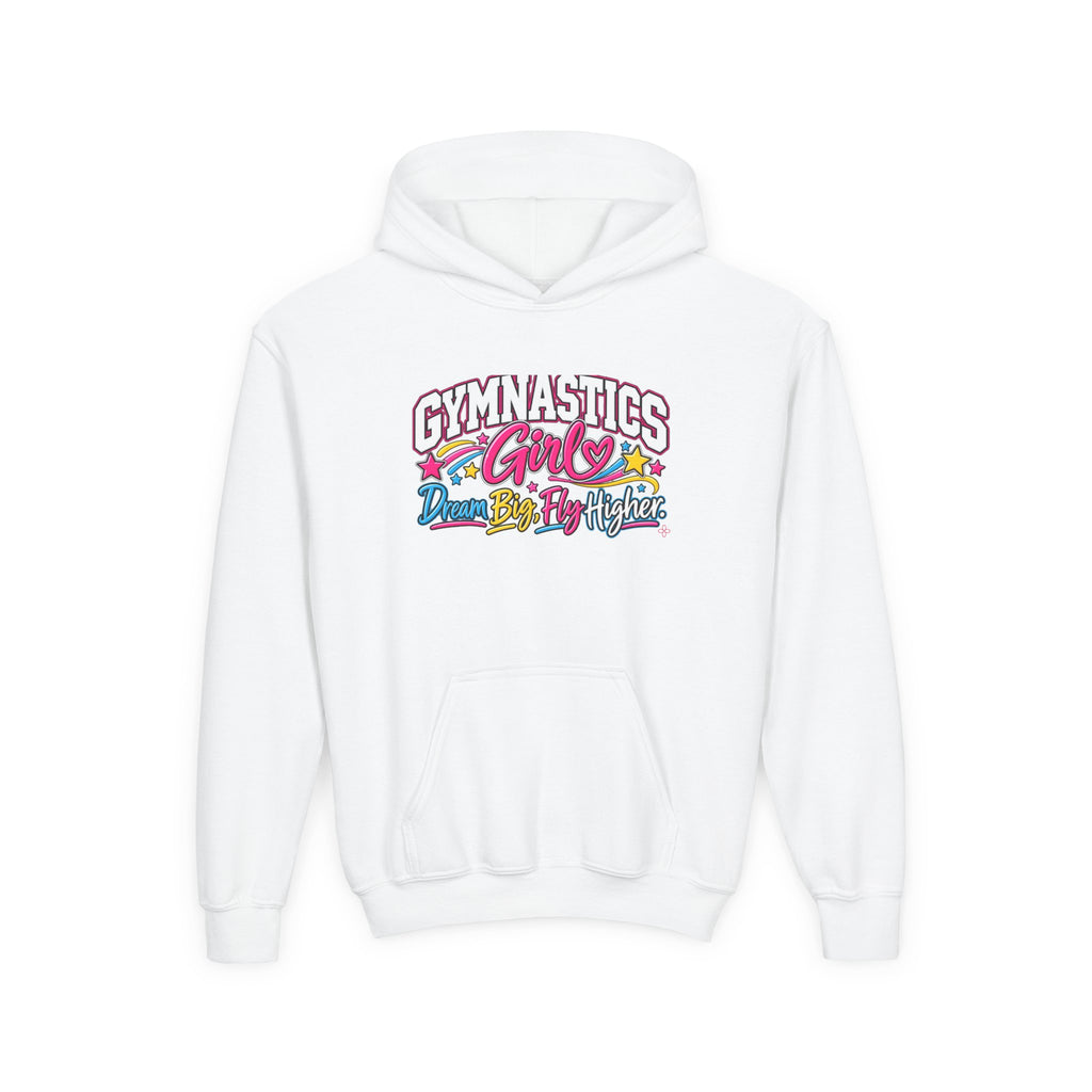Gymnastics Girl Youth Hoodie | Dream Big, Fly Higher | Girls Gymnastics Youth Hoodie