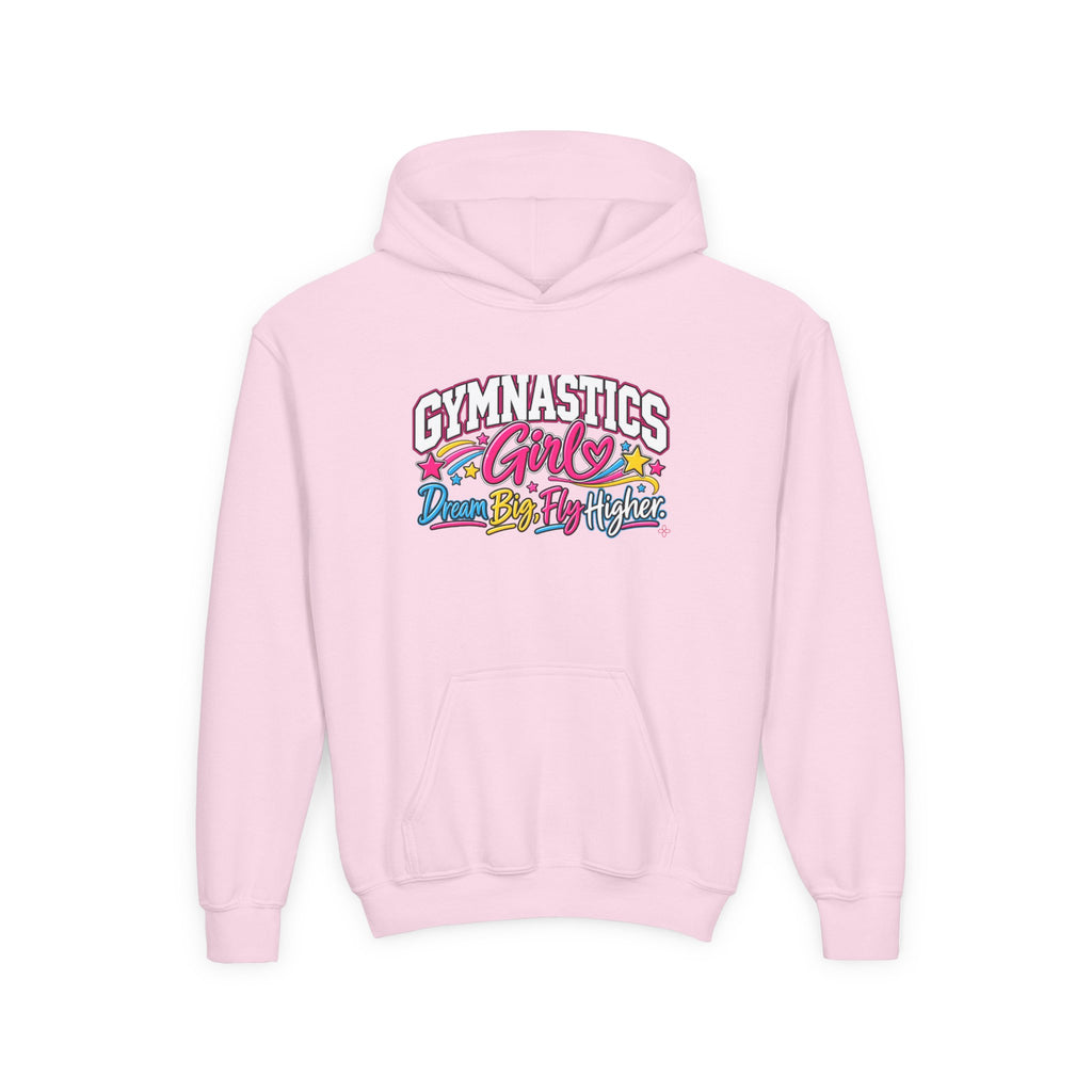Gymnastics Girl Youth Hoodie | Dream Big, Fly Higher | Girls Gymnastics Youth Hoodie
