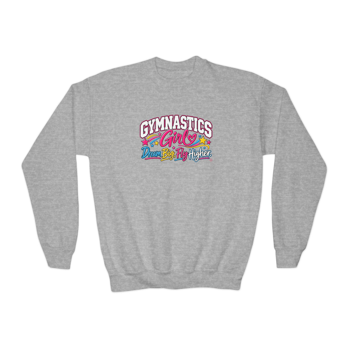Gymnastics Girl Youth Sweatshirt | Dream Big, Fly Higher | Girls Gymnastics Youth Crewneck