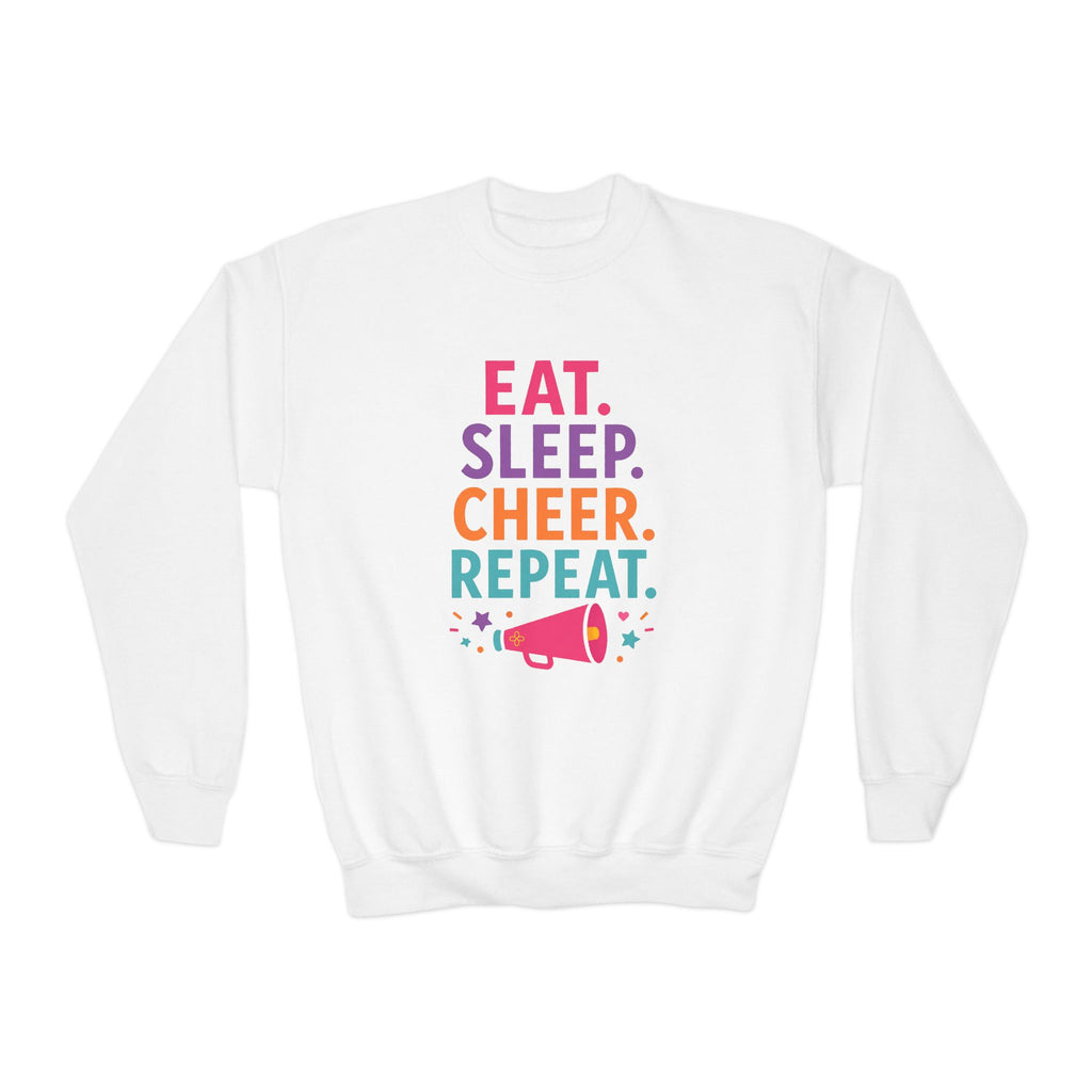 Eat Sleep Cheer Repeat Youth Sweatshirt | Cheerleader Gift | Girls Cheer Youth Crewneck