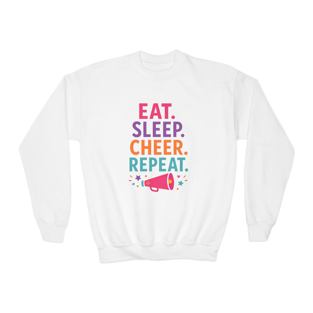 Eat Sleep Cheer Repeat Youth Sweatshirt | Cheerleader Gift | Girls Cheer Youth Crewneck