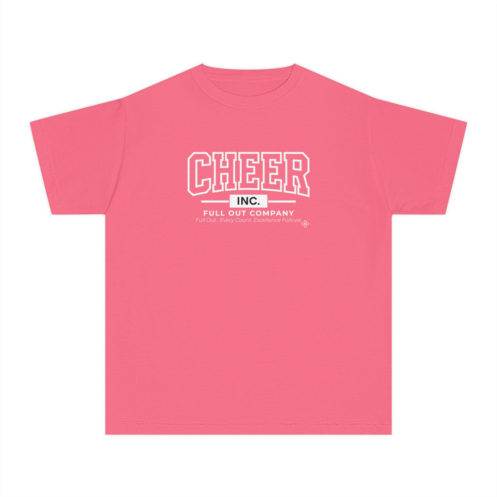 Cheer Inc. Full Out Company Youth T-Shirt | Full Out, Every Count | Girls Cheer Comfort Colors Youth Tee