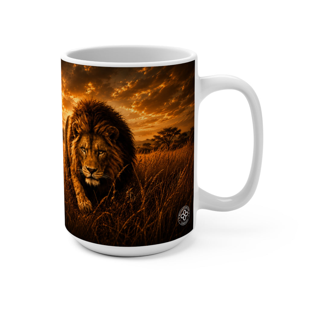 Wealth - Wealth Favors the One Who Moves With Intent - Lion Mug, 15 oz Inspirational Lion Mug, Coffee Cup