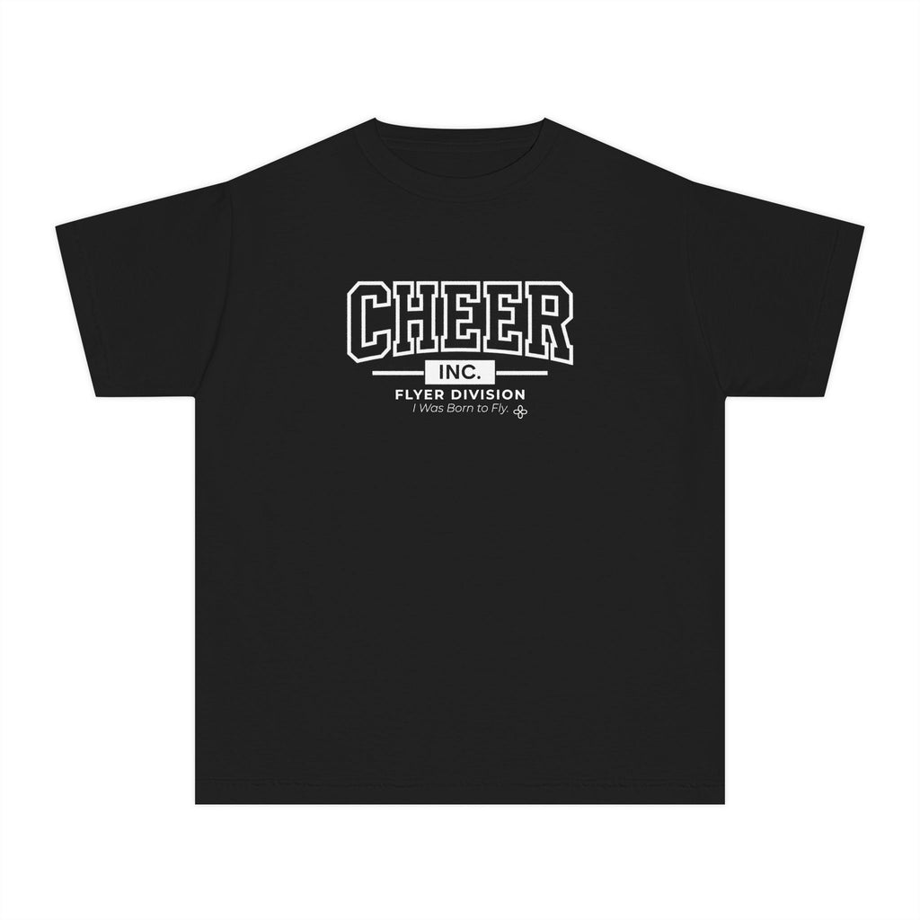Cheer Inc. Flyer Division Youth T-Shirt | I Was Born to Fly | Girls Cheer Comfort Colors Youth Tee